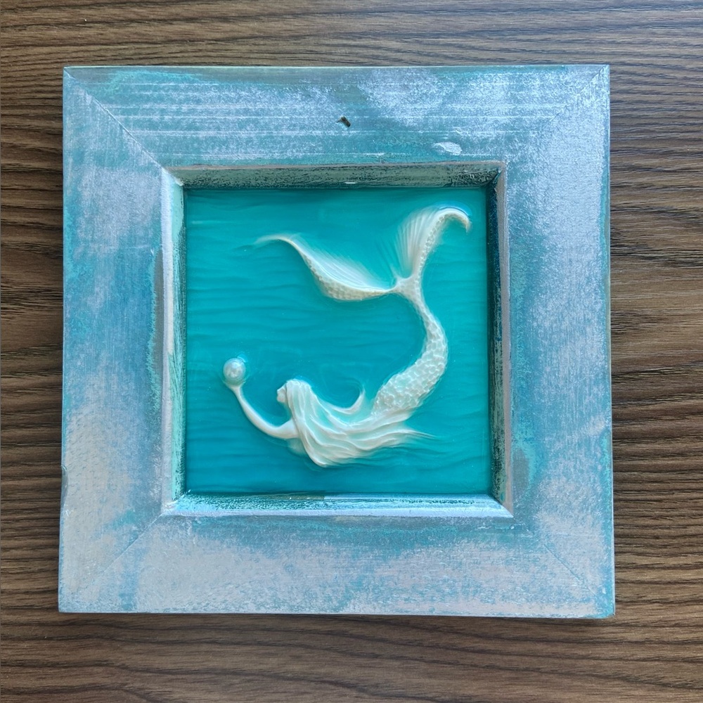 Framed mermaid art from Maine. Coastal chic